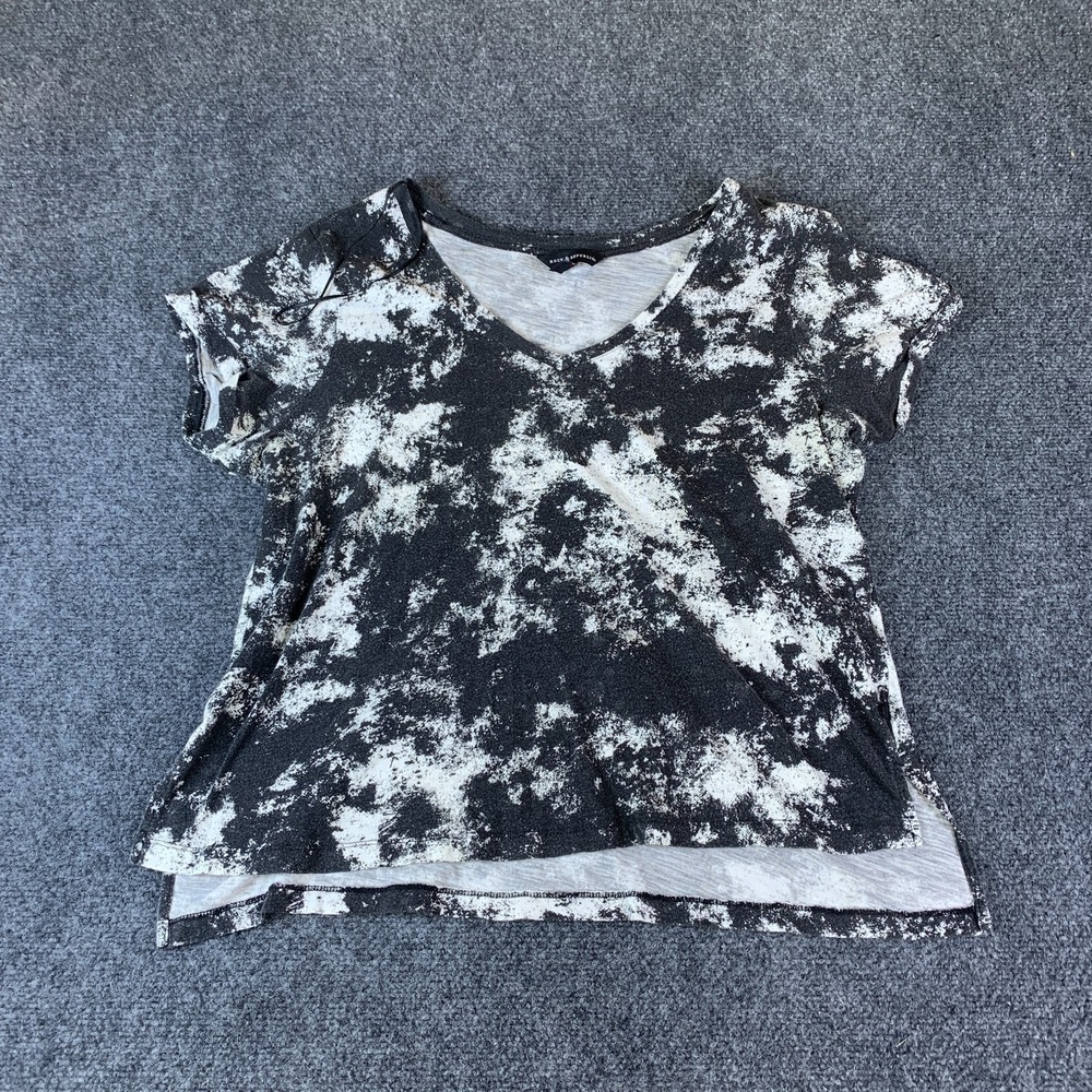 Rock & Republic T-Shirt Womens XL Black White Modal Tie Dye Cotton V-Neck Casual